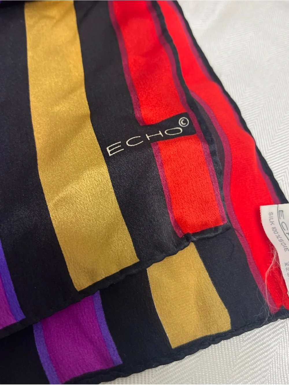 Vintage Echo 100% Silk Scarf Mod 60s/70s Long Striped Bold Japan  44”x8”